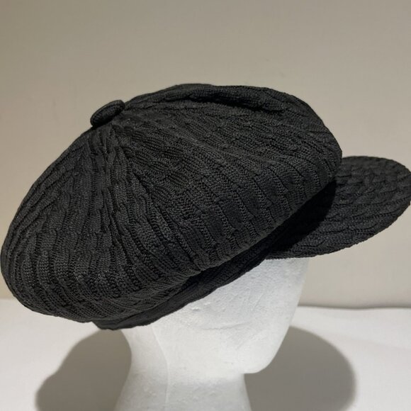 Vintage Suzanne Somers Cable Stitch Newsboy Hat Cabbie Black One Size Retro 80s - Picture 2 of 8